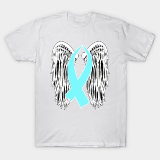 Winged Awareness Ribbon (Light Blue) T-Shirt